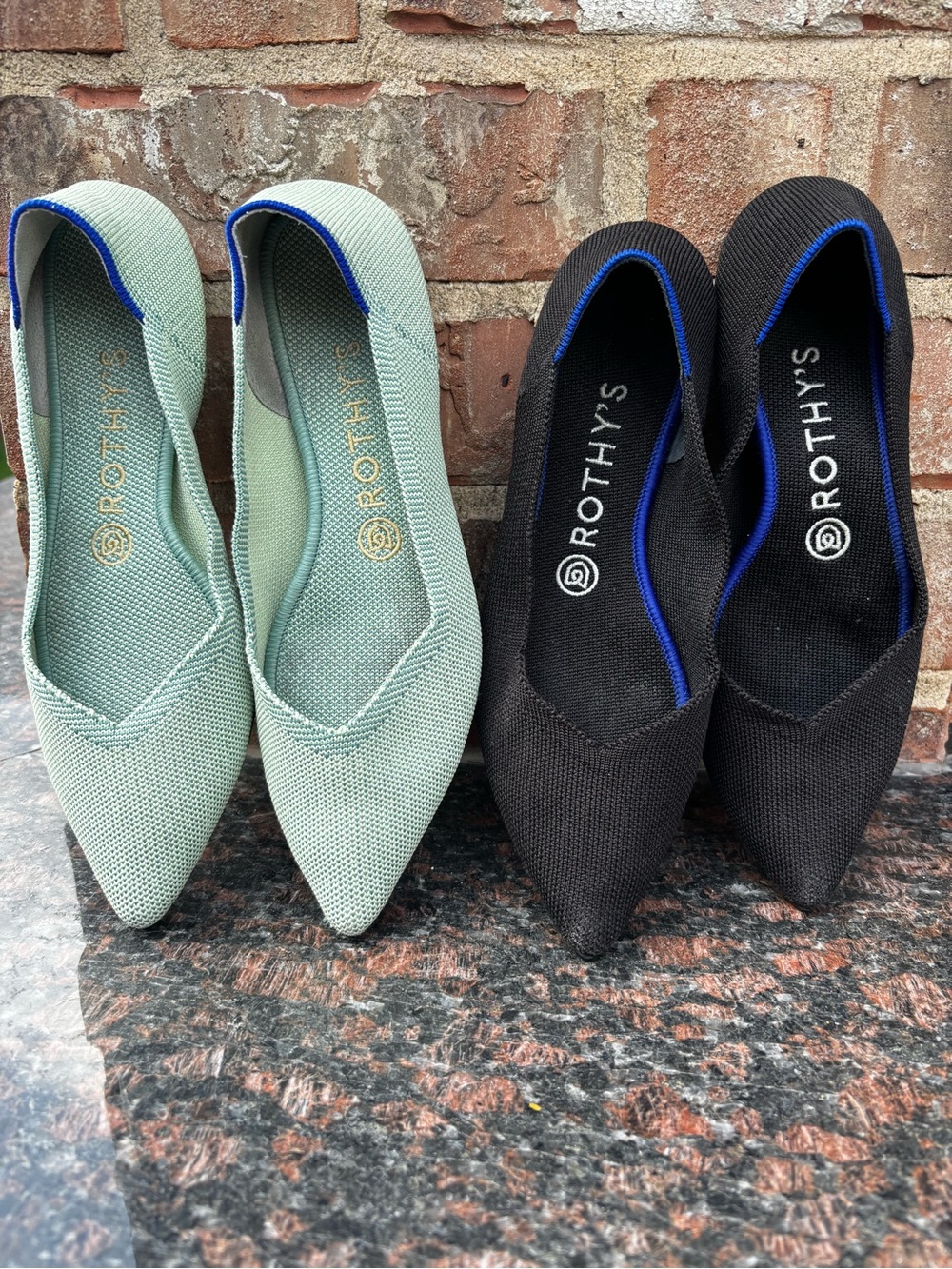 Rothy’s W8 The Point Flat Bundle (Black and Light Mint Green)